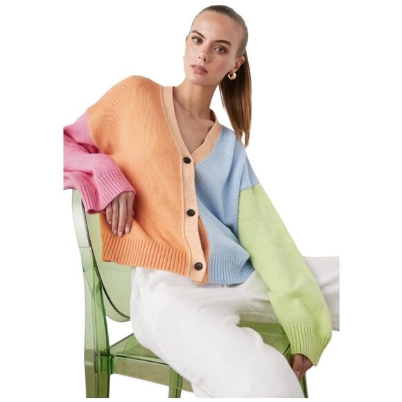 EUC Rails Reese Pastel Color blocked Button Front Cardigan $248 Size Medium - Picture 3 of 13